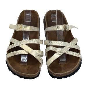 Betula Birkenstock  Ivory & Gold  Faux Leather Strappy Sandals Size 38‎ - L7